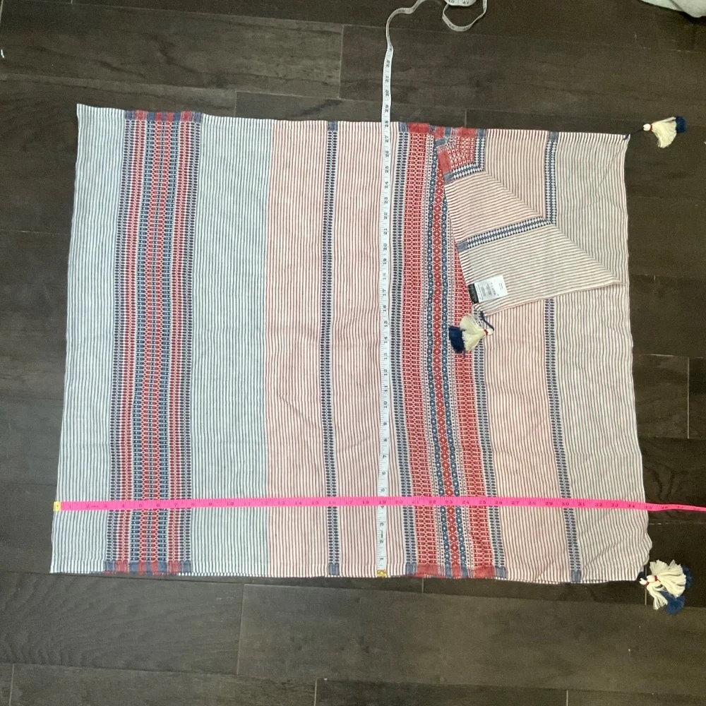 Stella & Dot Destination Scarf Indigo/Red Jacquard w/ Tassels